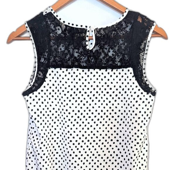 LOFT | Sleeveless Polka Dot & Lace Baby Doll Tank Blouse Black & White | Size XS - Picture 4 of 8